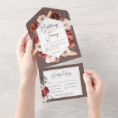 Invitation Tout En Un Rustic Fall Rust Floral au dîner Brown (Déchirure)