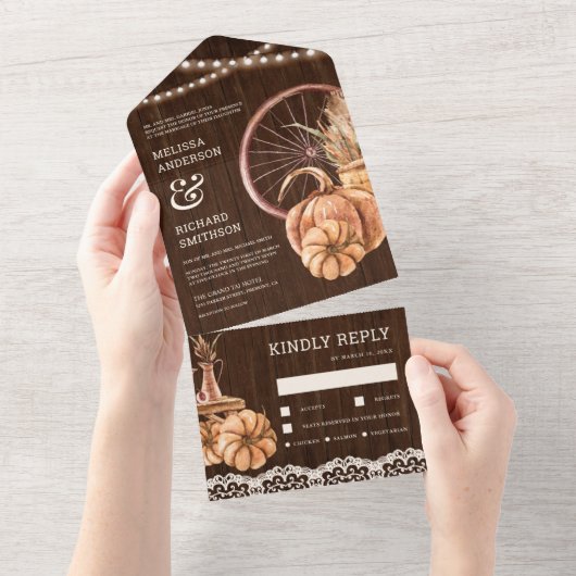 Invitation Tout En Un Rustic Grange Bois Automne Boho Boho Citrouille Ma (Déchirure)