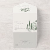 Invitation Tout En Un Rustic Green Pine Woods Mountain Sketch Mariage (Dehors)