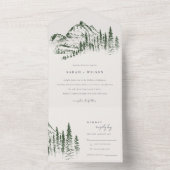 Invitation Tout En Un Rustic Green Pine Woods Mountain Sketch Mariage (À l'intérieur)