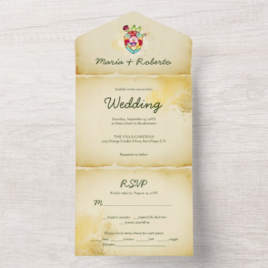 Invitation Tout En Un Rustic Heart All in One Mariage Mexicain Inviter (À l'intérieur)