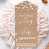 Invitation Tout En Un Rustic kraft string lights initiales script mariag