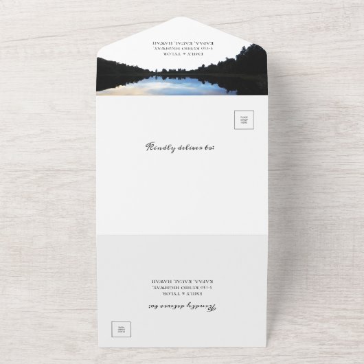 Invitation Tout En Un ©Rustic Lake Réflexions Lakeside Mariage (Dehors)