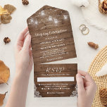 Invitation Tout En Un Rustic Mason Jar String Lights Country Wedding<br><div class="desc">Add a touch of rustic charm to your country wedding with this Rustic Mason Jar String Lights All In One Wedding Invitation. This beautiful invitation features a rustic mason jar design with string lights and flowers, perfect for setting the tone for your country wedding. The detachable RSVP card makes it...</div>