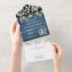 Invitation Tout En Un Rustic Mason Jars Lumières Folio Monogramme Mariag