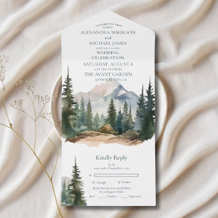 Invitation Tout En Un Rustic Mountain Forest Evergreen Tree Wedding