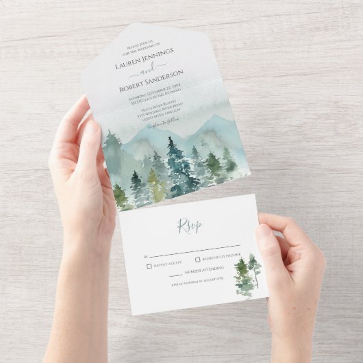 Invitation Tout En Un Rustic Mountain Forest Mariage (Déchirure)
