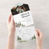 Invitation Tout En Un Rustic Mountain Forest Photo Destination Mariage (Déchirure)