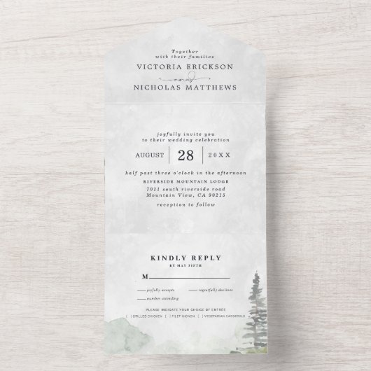Invitation Tout En Un Rustic Mountain Mariage tout en un mariage Inviter (À l'intérieur)