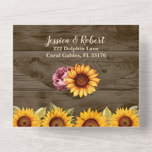 Invitation Tout En Un Rustic Sunflower Peony Mariage tout-en-un (Verso)