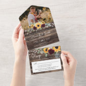 Invitation Tout En Un Rustic Sunflower Roses Photo QR Code Wedding (Déchirure)