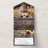 Invitation Tout En Un Rustic Sunflower Roses Photo QR Code Wedding (À l'intérieur)