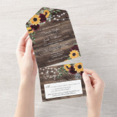 Invitation Tout En Un Rustic Sunflower Roses QR Code Wedding (Déchirure)