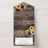 Invitation Tout En Un Rustic Sunflower Roses QR Code Wedding (À l'intérieur)