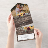 Invitation Tout En Un Rustic Sunflower Roses Wedding (Déchirure)