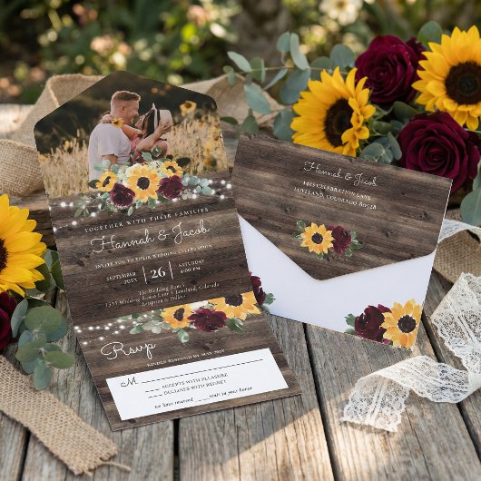 Invitation Tout En Un Rustic Sunflower Roses Wedding