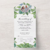 Invitation Tout En Un Rustic Tropical Monstera Palm Feuille Mariage phot (À l'intérieur)