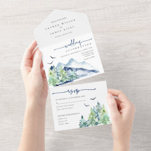 Invitation Tout En Un Rustic Watercolor Mountains Mariage