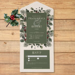 Invitation Tout En Un Rustic Winter Berries & Pine Creative Détails<br><div class="desc">DISPONIBLE AVEC OU SANS CODE QR OU OPTIONS DE SÉLECTION DE DÎNER. Nous vous invitons à découvrir notre magnifique invitation à un mariage d'hiver, où l'élégance intemporelle côtoie la beauté de la saison. L'arrière - plan crème, astucieusement affligé de doux accents blancs, donne un ton captivant à votre journée spéciale....</div>