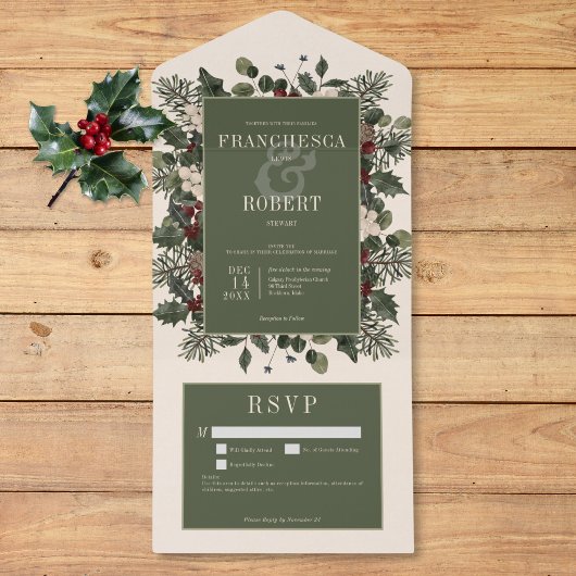 Invitation Tout En Un Rustic Winter Berries & Pine Creative Détails