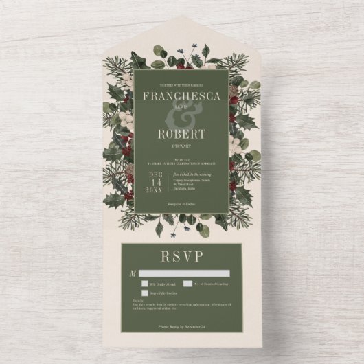 Invitation Tout En Un Rustic Winter Berries & Pine Creative Détails (À l'intérieur)