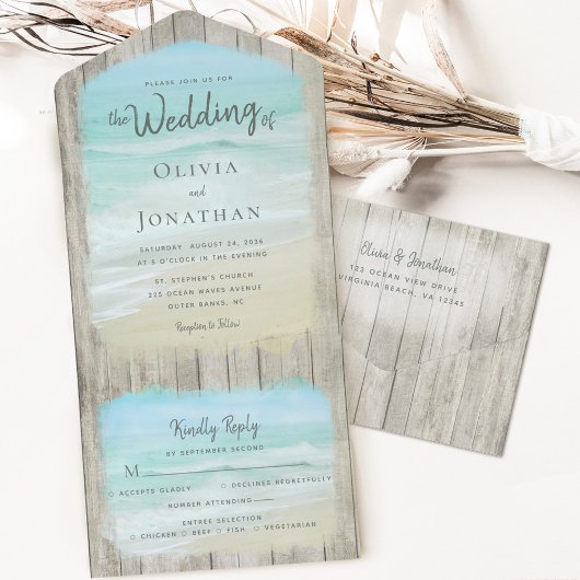 Invitation Tout En Un Rustic Wood Destination Ocean Beach Mariage