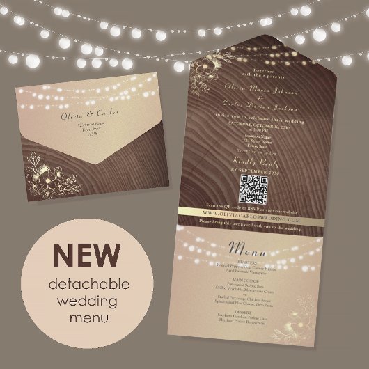 Invitation Tout En Un Rustic Wood Gold Floral Wedding