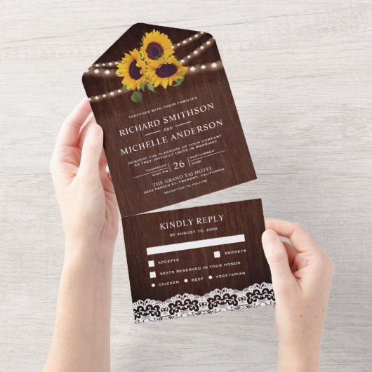 Invitation Tout En Un Rustic Wood Lace String (Déchirure)