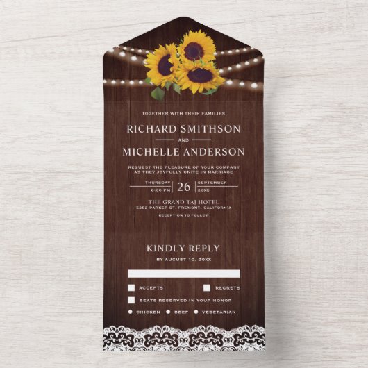 Invitation Tout En Un Rustic Wood Lace String (À l'intérieur)