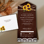 Invitation Tout En Un Rustic Wood Lace String<br><div class="desc">Éblouissez vos invités avec cette élégante invitation de mariage à thème tournesol avec de beaux tournesols et dentelle blanche avec carte postale RSVP détachable. Ajoutez simplement les détails de votre événement sur ce modèle facile à utiliser pour en faire une invitation unique.</div>