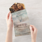 Invitation Tout En Un Rustique Abstrait Ocean Beach Landscape QR Code (Déchirure)
