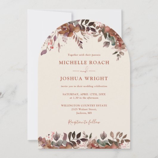 Invitation Tout en un Rustique Arc Floral Arc Automne Mariage (Devant)