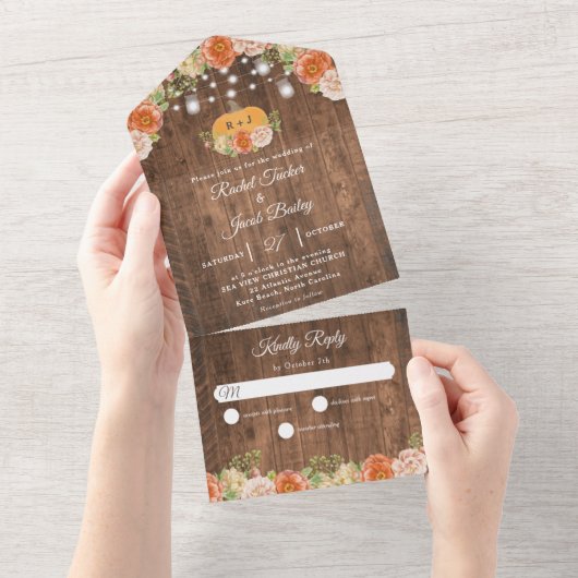 Invitation Tout En Un Rustique Automne Floral Citrouille Éclairage Mari (Déchirure)