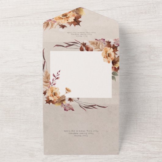 Invitation Tout En Un Rustique Automne Floral & Feuille Pas de dîner (Dehors)