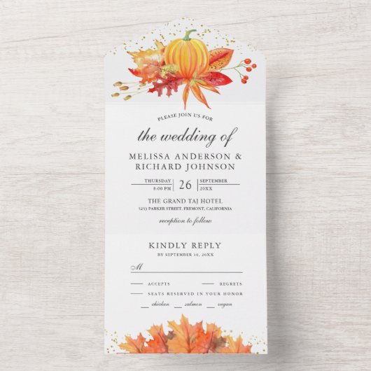 Invitation Tout En Un Rustique Automne Maple Feuille Citrouille Mariage (À l'intérieur)
