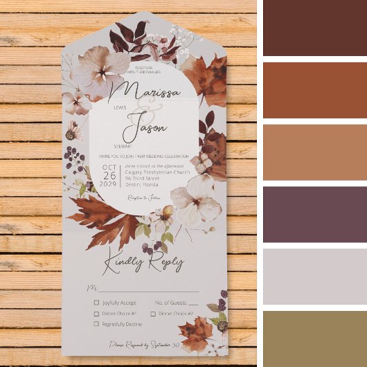 Invitation Tout En Un Rustique Automne Neutre Wreath Dîner gris