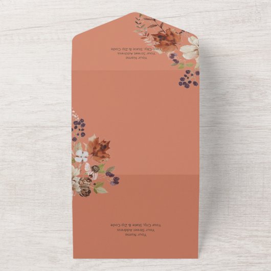 Invitation Tout En Un Rustique Automne Neutre Wreath Rust QR Code (Dehors)