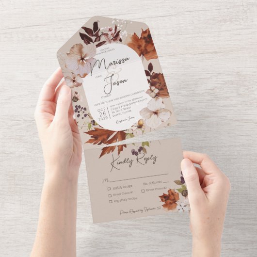 Invitation Tout En Un Rustique Automne Neutre Wreath Tan Dîner (Déchirure)