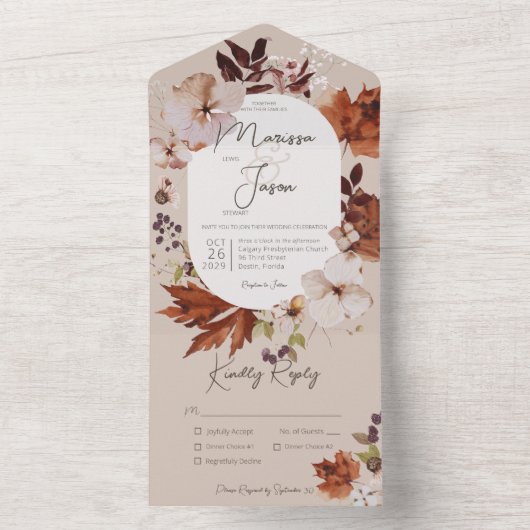 Invitation Tout En Un Rustique Automne Neutre Wreath Tan Dîner (À l'intérieur)