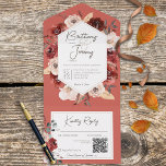 Invitation Tout En Un Rustique Automne Rust Floral sur Rust QR Code<br><div class="desc">DISPONIBLE AVEC OU SANS CODE QR À ANALYSER DANS LA ZONE RSVP. Ce design présente un cadre de bouquet floral couleur rouille et crème sur un arrière - plan d'argile orange brûlé doux. Ajoutez un code QR à votre invitation afin que les clients puissent accéder rapidement à votre site Web...</div>
