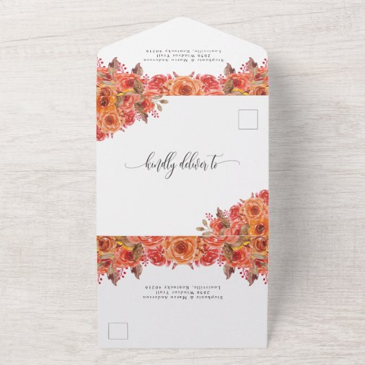 Invitation Tout En Un Rustique Automne Terracotta Floral Automne Mariage (Dehors)