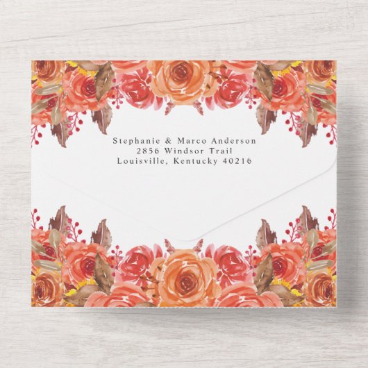 Invitation Tout En Un Rustique Automne Terracotta Floral Automne Mariage (Verso)
