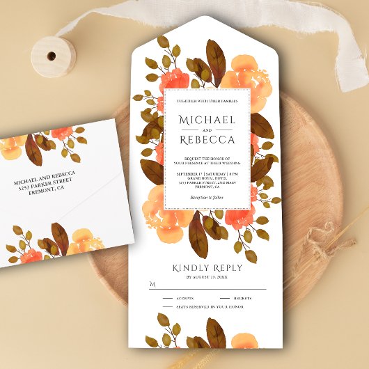 Invitation Tout En Un Rustique Automne Tons Terme Orange Floral Mariage