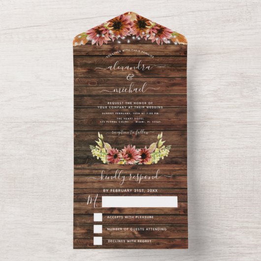 Invitation Tout En Un Rustique automne tournesol automne mariage RSVP (À l'intérieur)