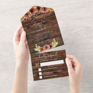 Invitation Tout En Un Rustique automne tournesol automne mariage RSVP