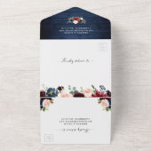 Invitation Tout En Un Rustique Bleu Bourgogne Floral Mariage (Dehors)