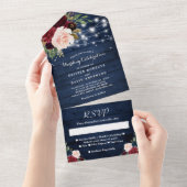 Invitation Tout En Un Rustique Bleu Bourgogne Floral Mariage (Déchirure)