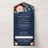 Invitation Tout En Un Rustique Bleu Bourgogne Floral Mariage (À l'intérieur)
