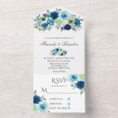Invitation Tout En Un Rustique Bleu Turquoise Aquarelle Peony Mariage (À l'intérieur)