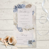 Invitation Tout En Un Rustique Blue Ocean Beach Cream Code QR